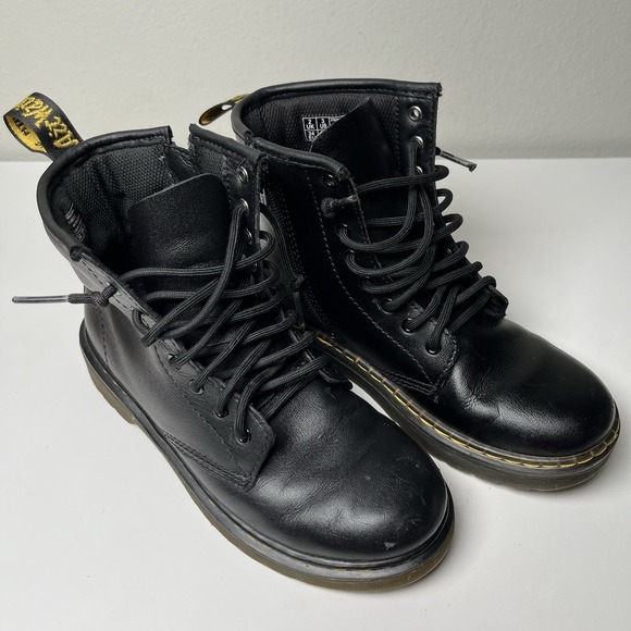 Dr. Martens Zavala J Youth Side Zip Combat Black Boots Sz 3 Kids Moto‎ Utility - Picture 2 of 9